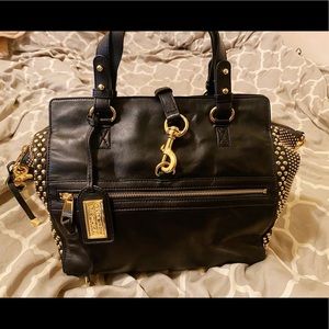 badgley mischka studed leather handbag